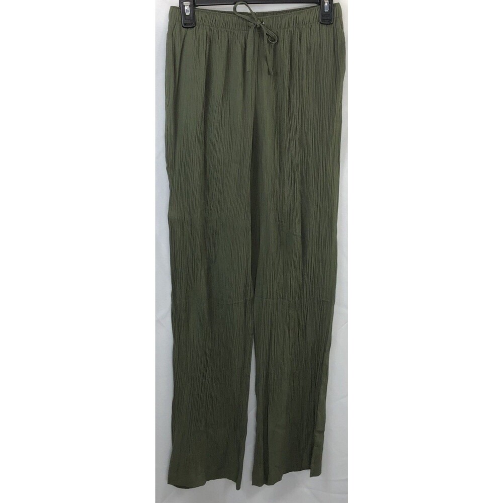 Jaclyn Smith Crepe Pants S Green Straight Leg 26"Elastic Waist Drawstring Lounge